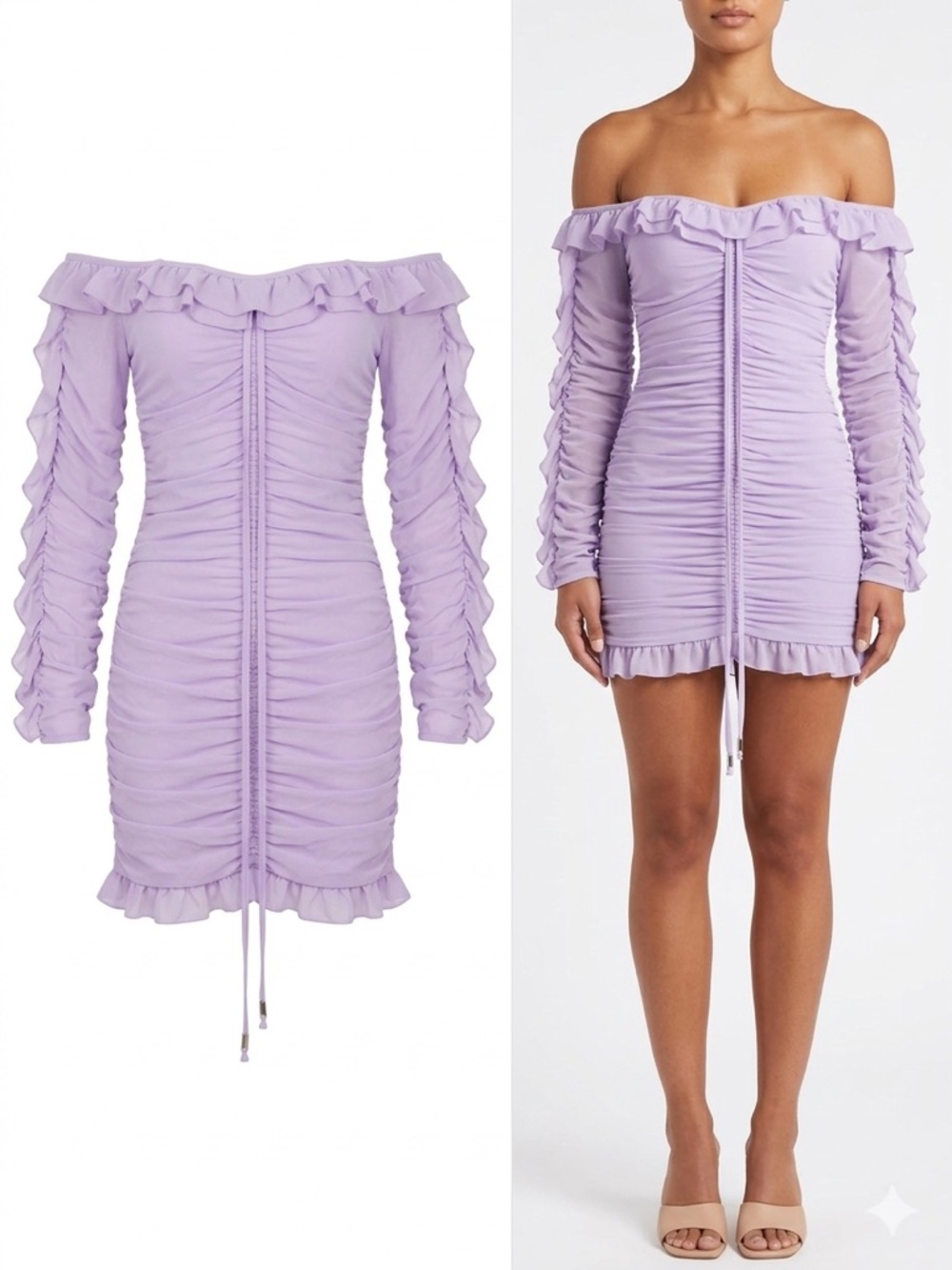 SHEIN Lavender Off-Shoulder Ruched Mini Dress